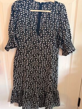 Episode Navy Floral Midi Dress with Ruffle Hem